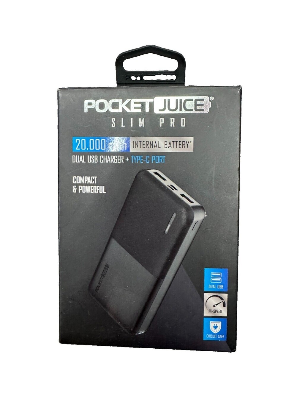 Pocket Juice Slim Pro 20000mAh Portable Power Bank Dual USB USB-C Black
